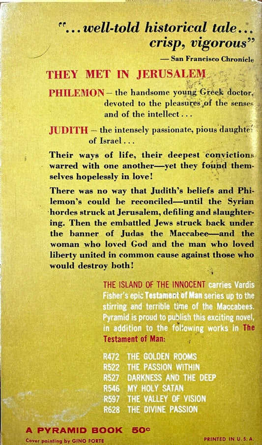 The Island of the Innocent by Vardis Fisher 1961 Pyramid R629 Paperback First