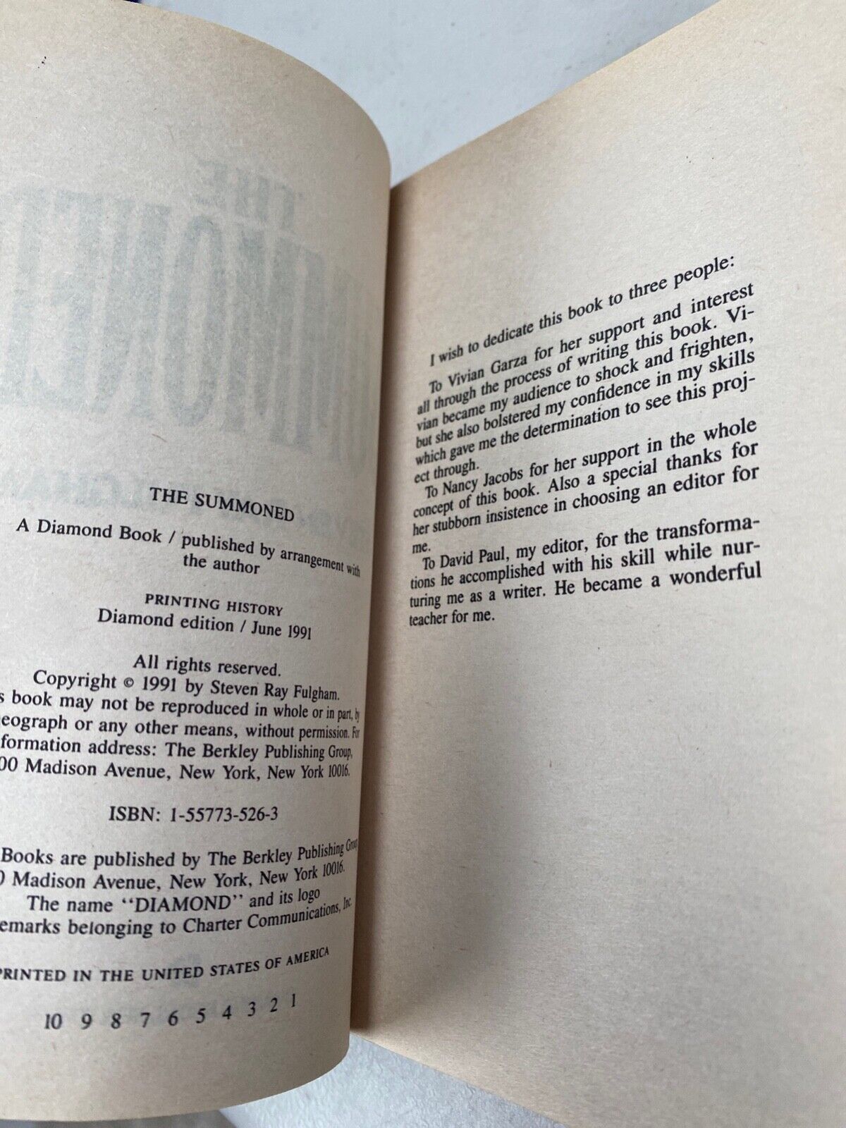 The Summoned by Steven Ray Fulgham 1991 Diamond Paperback