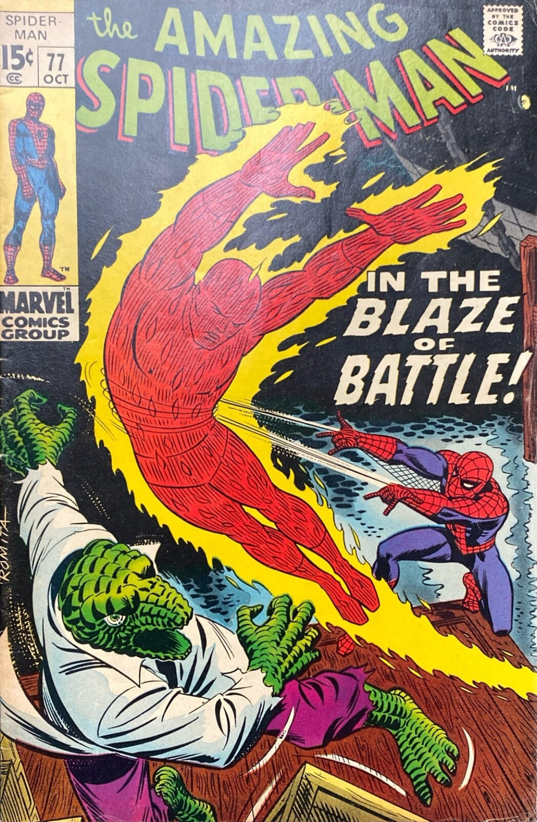 Marvel Comics Amazing Spider-man #77 Silver Age 1969 Lizard Human Torch