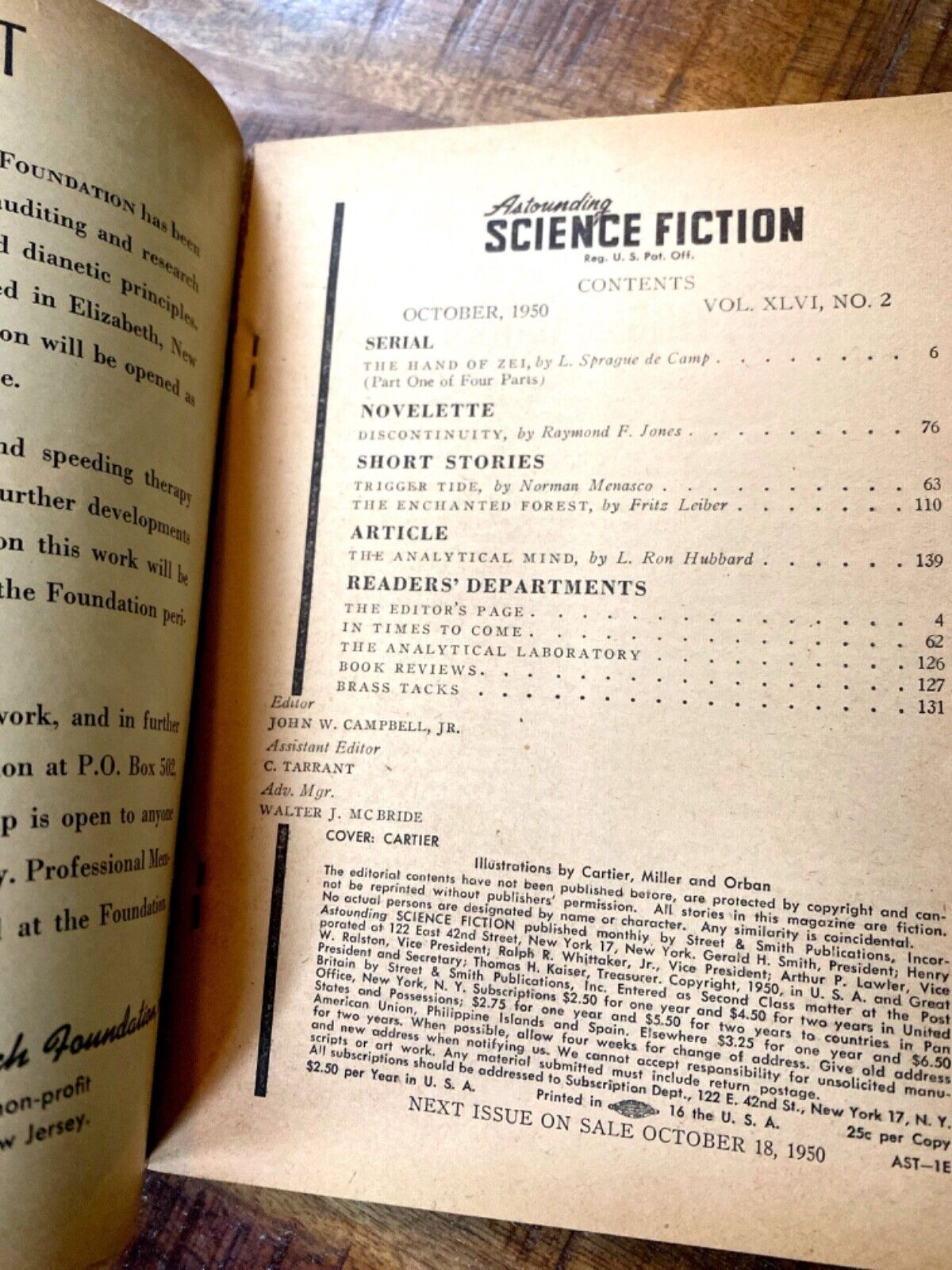 Astounding Science Fiction Volume 46 No. 2 October 1950 L. Ron Hubbard Dianetics