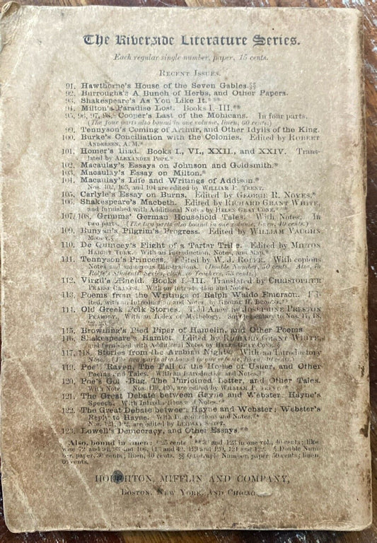 Riverside Literature Series No. 4 Snow-bound, Among the Hills by Whittier 1886