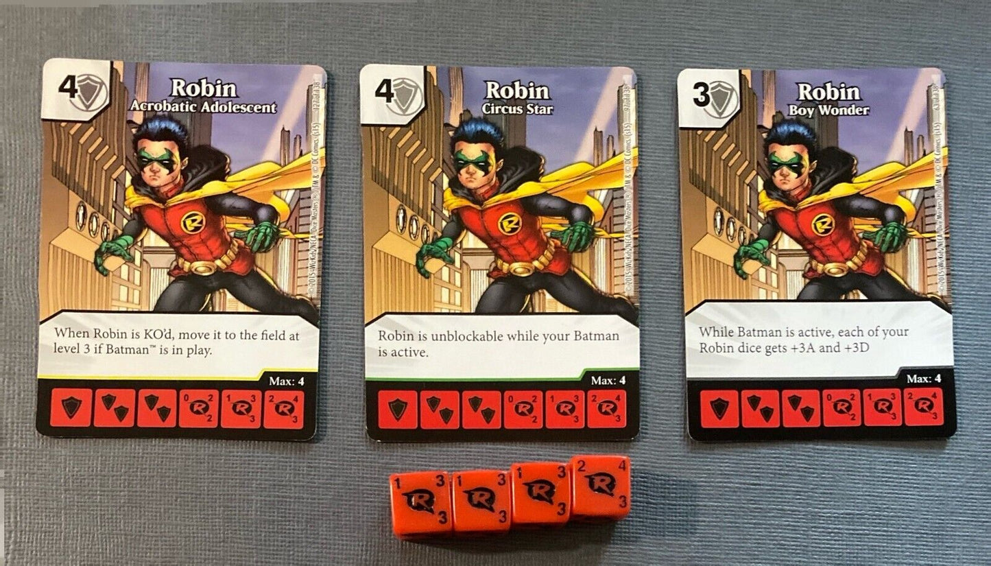 Wizkids DC Dice Masters Justice League Robin CUR Rare Set +4 dice