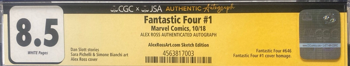 Marvel Fantastic Four #1 CGC 8.5 signed Alex Ross Store Exclusive Homage Sketch