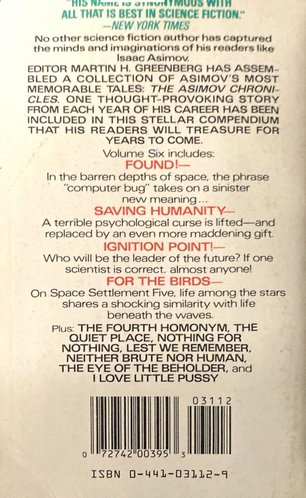 The Asimov Chronicles Volume Six by Isaac Asimov 1991 Ace Paperback