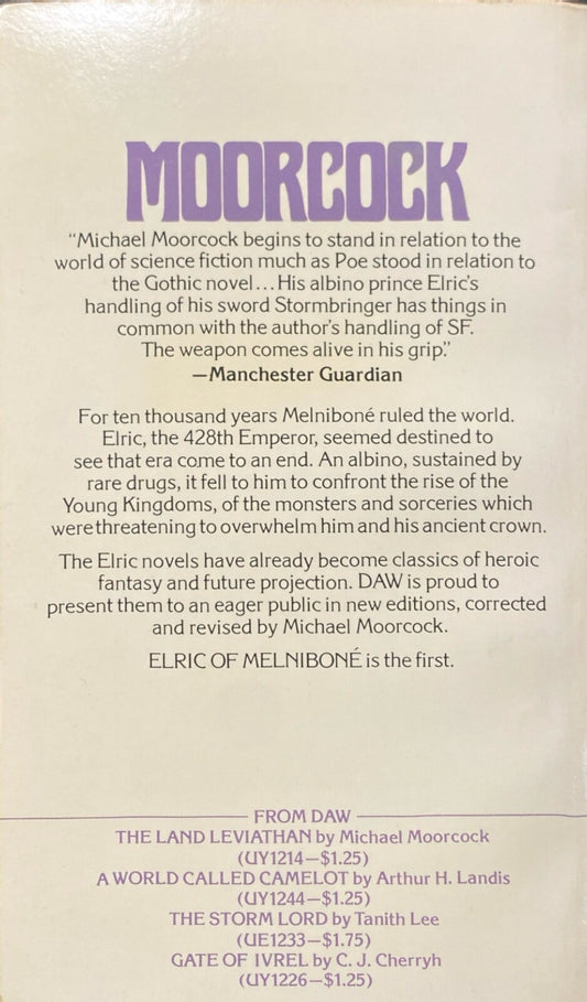 Elric of Melnibone by Michael Moorcock 1976 Daw No. 214 UY1259 PB First Like New