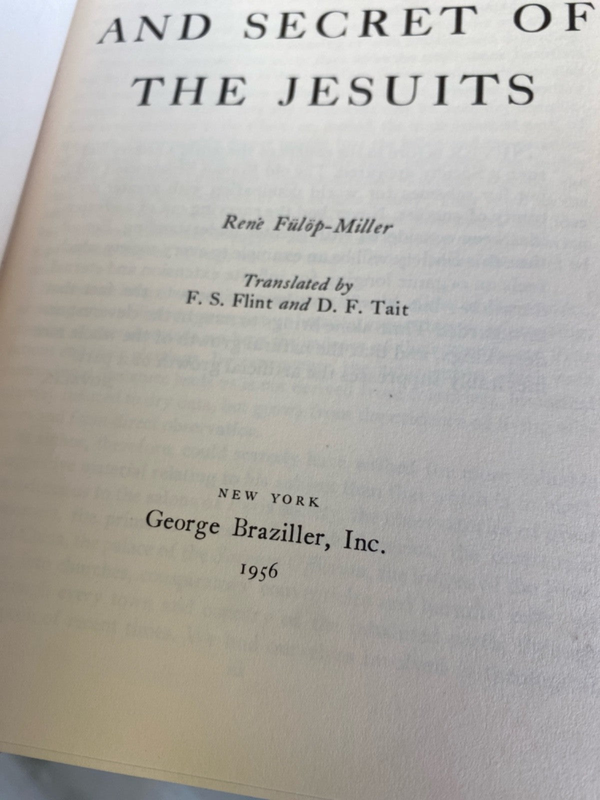 The Power and the Secret of the Jesuits by Rene Fulop Miller 1956 Hardcover