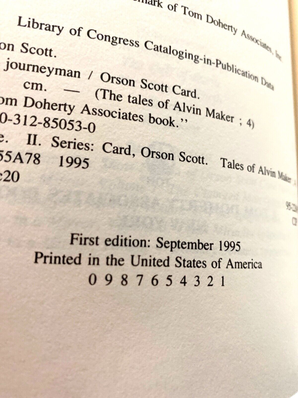 Alvin Journeyman by Orson Scott Card 1995 Tor Hardcover First Edition