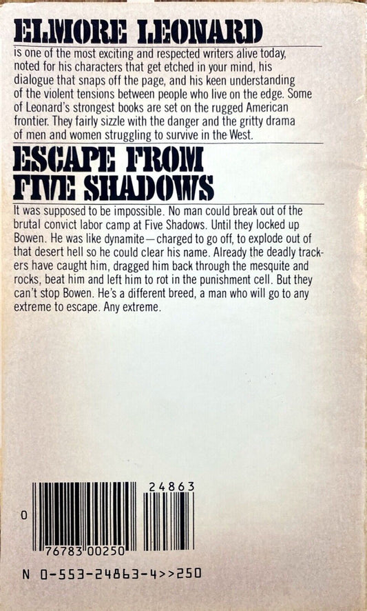 Escape From Five Shadows by Elmore Leonard 1981 Bantam Paperback