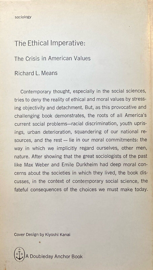 The Ethical Imperative by Richard L. Means 1970 Anchor A735 Paperback