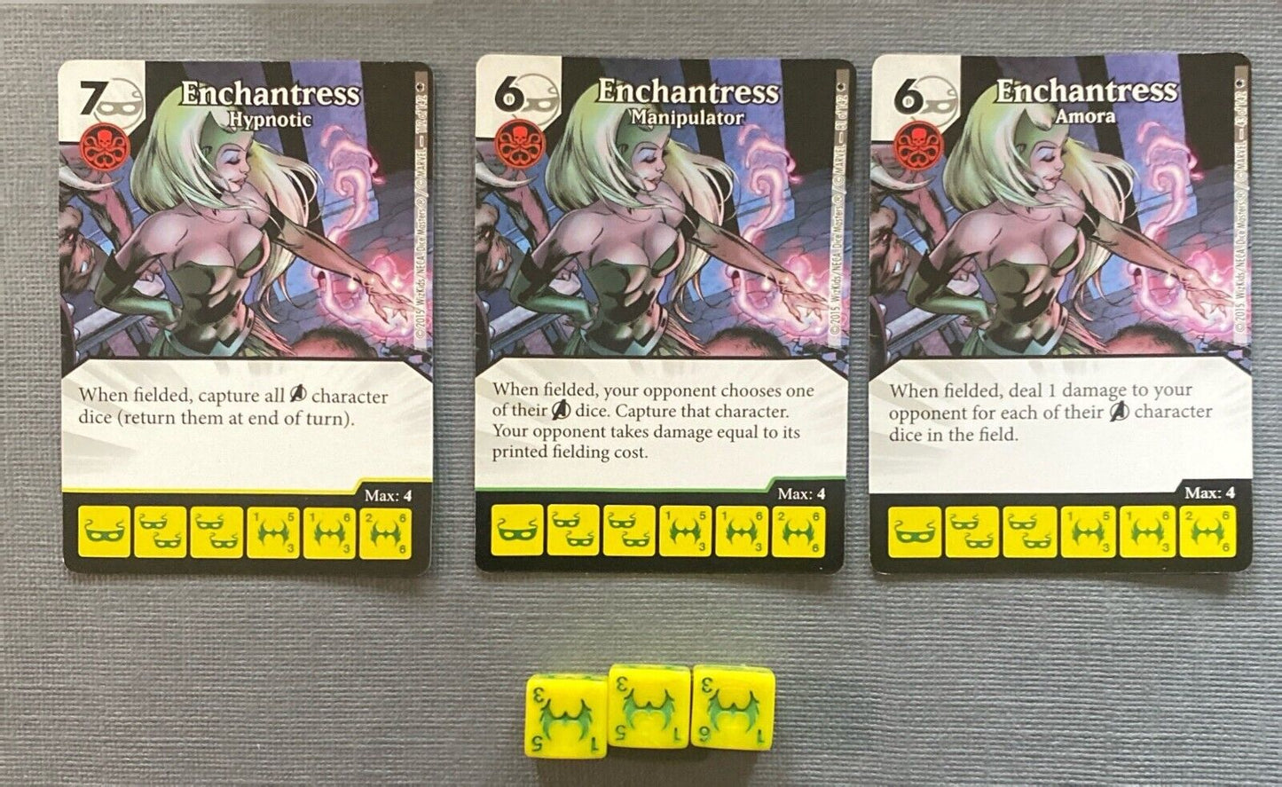Wizkids Marvel Dice Masters Age of Ultron Enchantress CUR Rare Set +3 dice