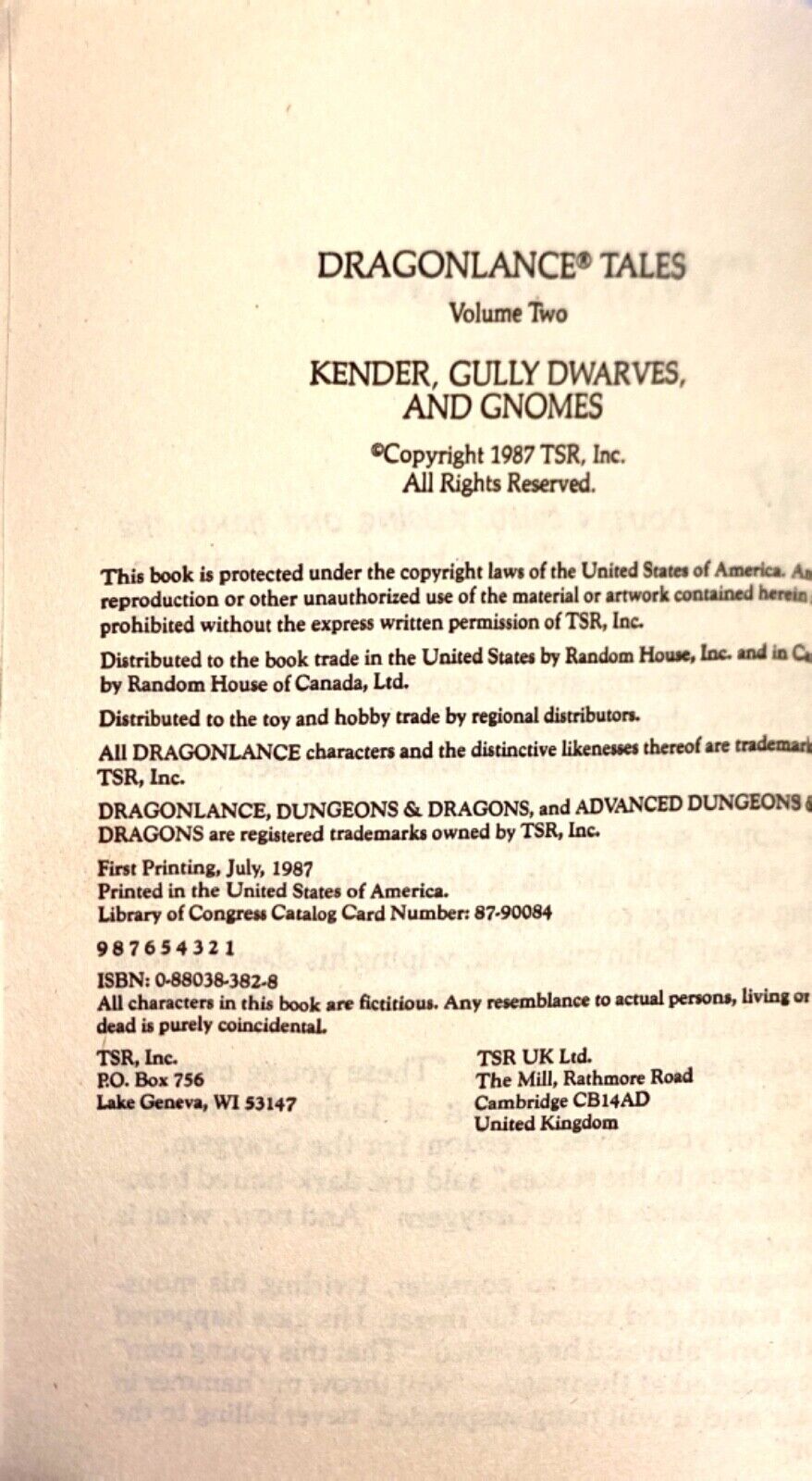 Kender, Gully Dwarves, and Gnomes by M. Weis & T. Hickman 1987 Dragonlance First
