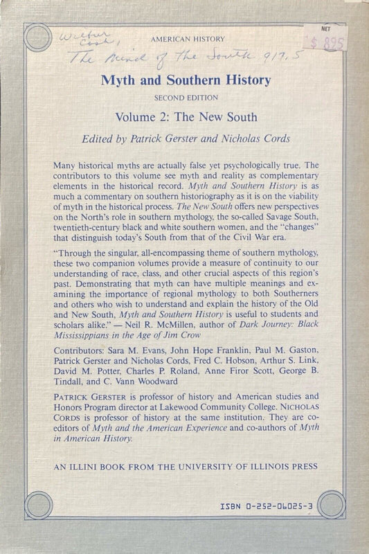 Myth and Southern History Vol. 2: The New South 2nd Edition by Gerster & Cords