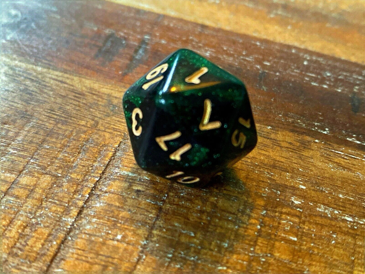 Set of 7 TTRPG Gaming Dice Dungeons & Dragons Pathfinder Forest Green Sparkle