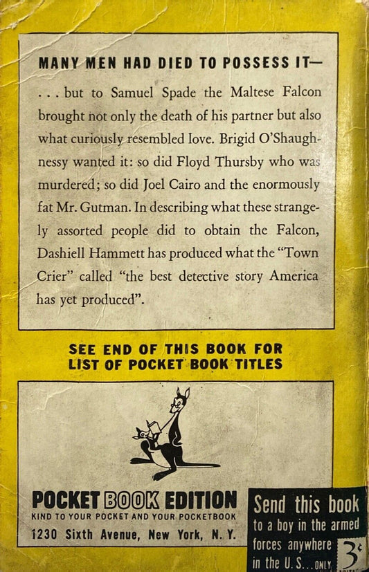The Maltese Falcon by Dashiell Hammett 1944 Pocket 268 Paperback