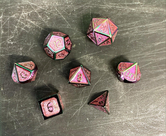 Set Of Metal Weighted Dice, Rainbow Metallic