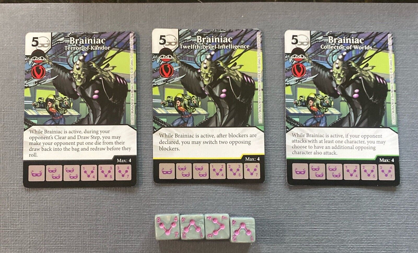 Wizkids DC Dice Masters Justice League Brainiac CUR Rare Set + 4 dice
