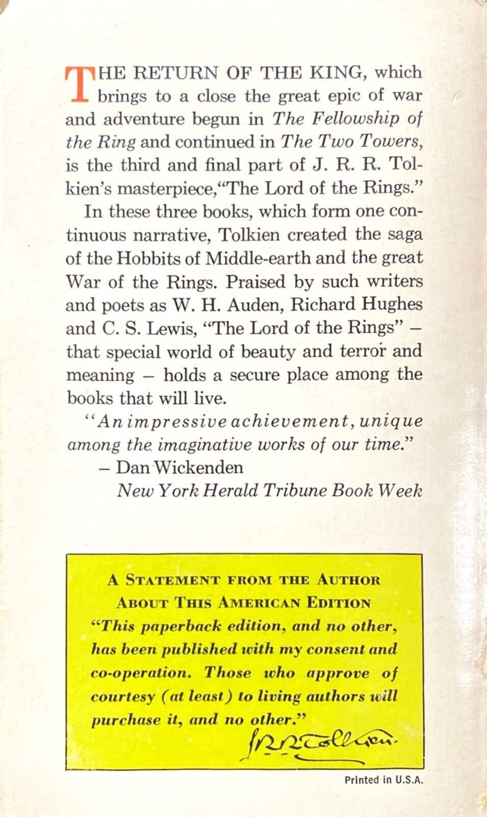 The Return of the King by J.R.R. Tolkien 1971 Ballantine O1535 Paperback