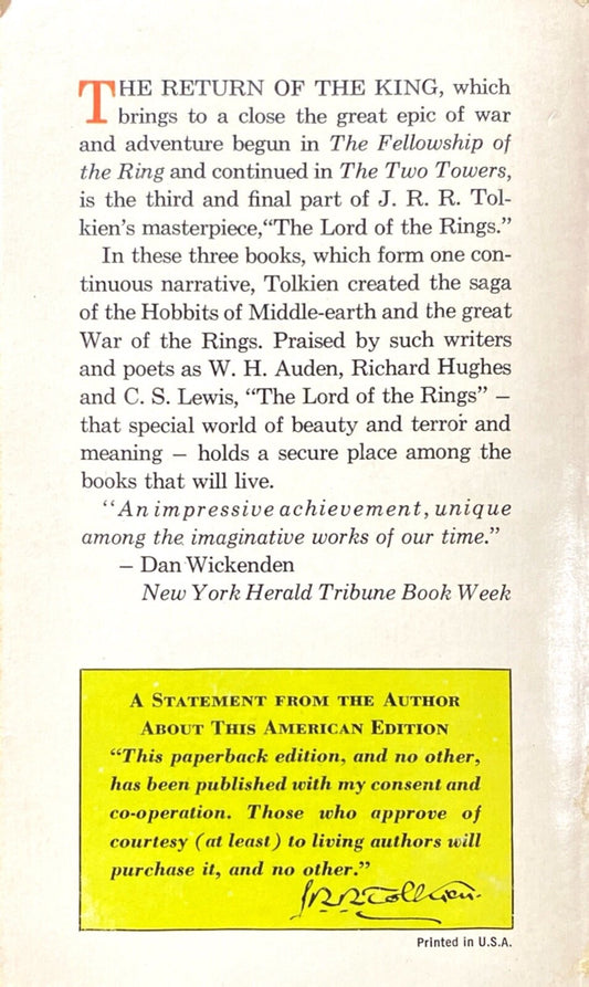 The Return of the King by J.R.R. Tolkien 1971 Ballantine O1535 Paperback