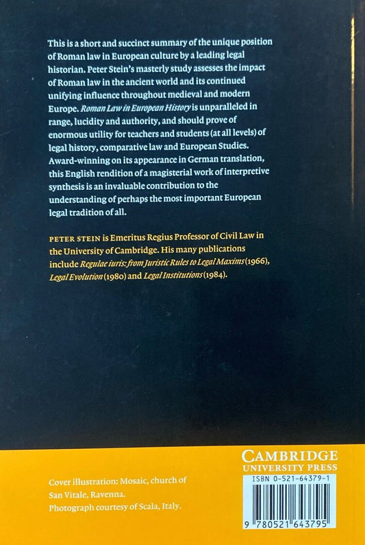Roman Law in European History by Peter Stein 1999 Cambridge University Press