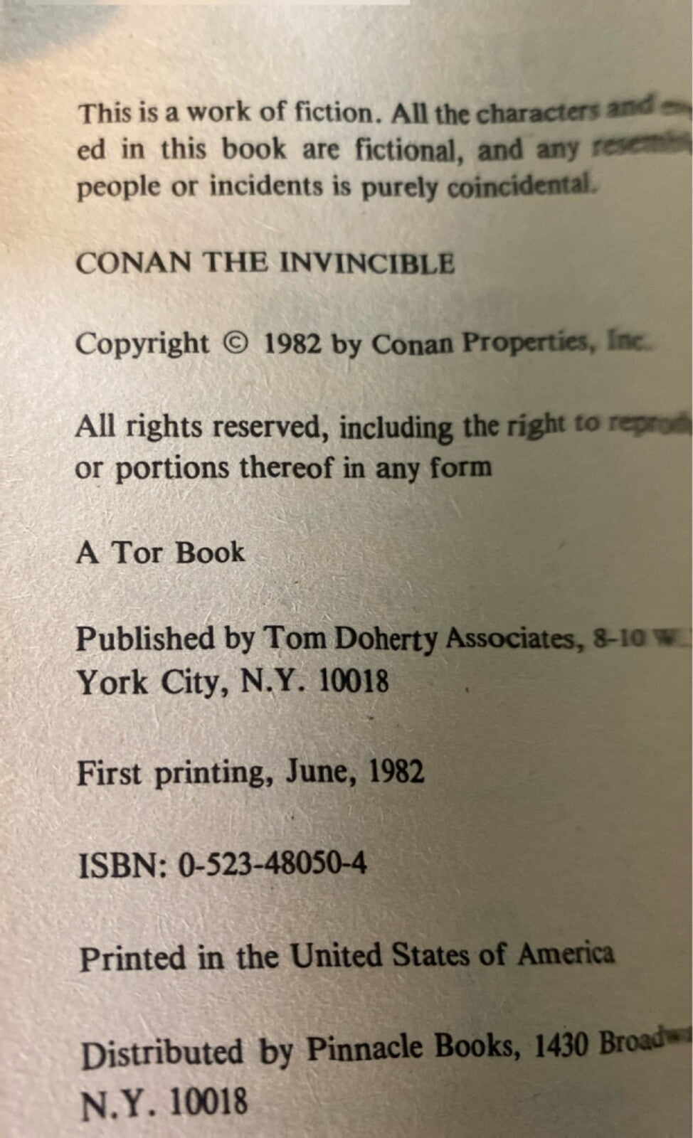 Conan the Invincible by Robert Jordan 1982 Tor Paperback First