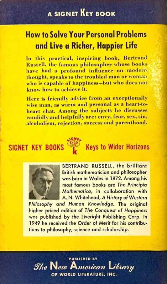 The Conquest of Happiness by Bertrand Russell 1955 Signet Ks322 Paperback