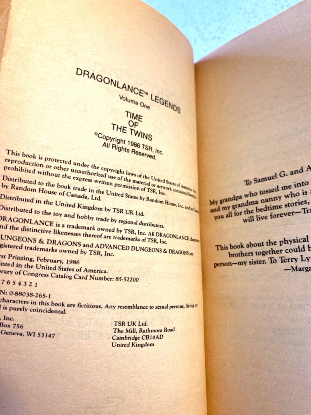 Time of the Twins by M. Weis & T. Hickman 1986 TSR Paperback Dragonlance First