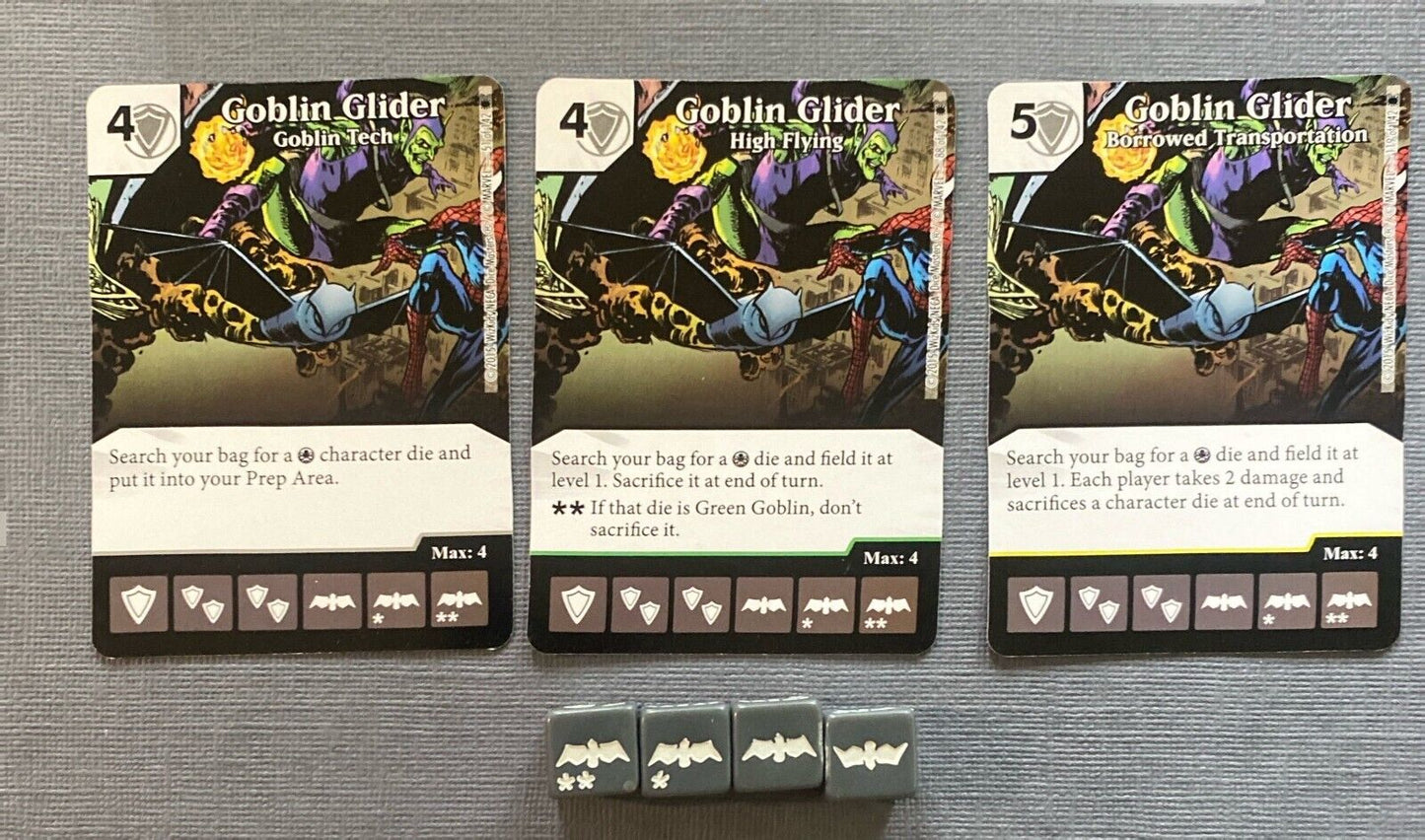 Wizkids Marvel Dice Masters Amazing Spider-Man Goblin Glider CUR Set +4 dice