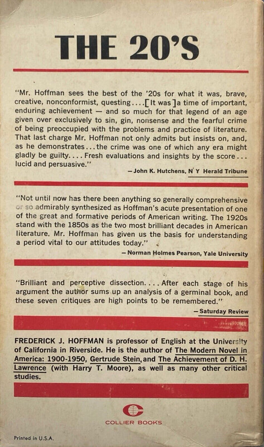 The 20's: American Writing in the Postwar Decade by Frederick Hoffman Paperback