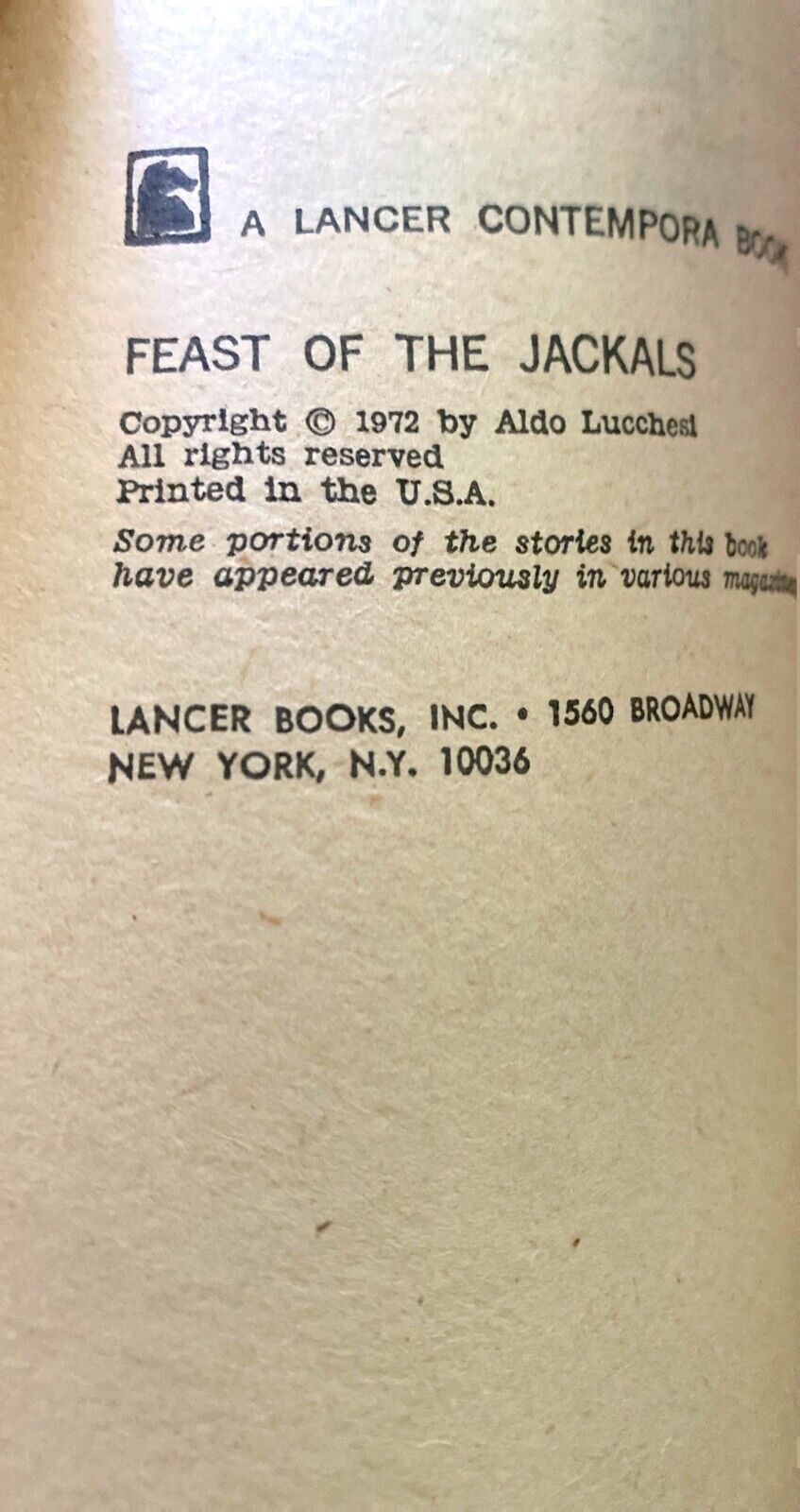 Feast of the Jackals by Aldo Lucchesi 1972 Lancer Paperback