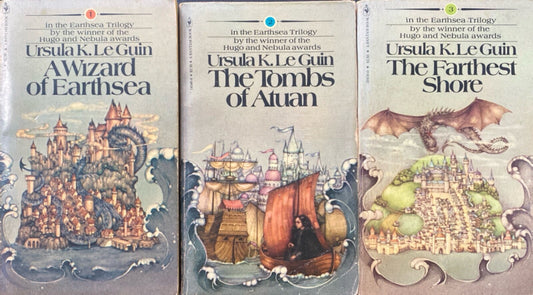 The Earthsea Trilogy by Ursula K. LeGuin 1970s Bantam Paperback