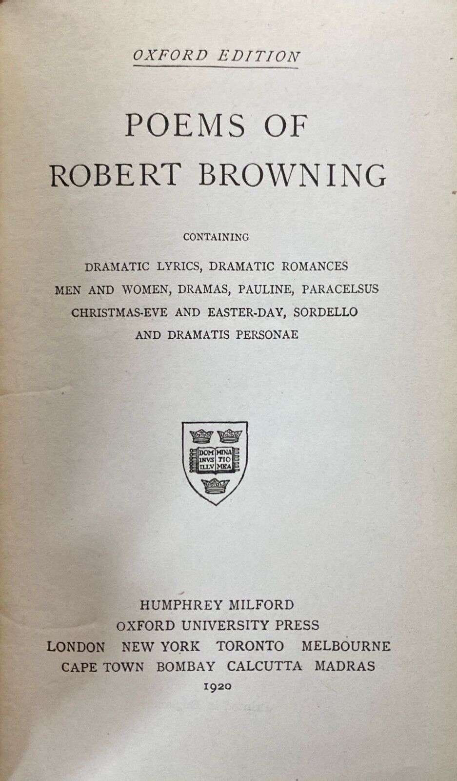 The Poems of Robert Browning 1920 Oxford University Press Hardcover Import