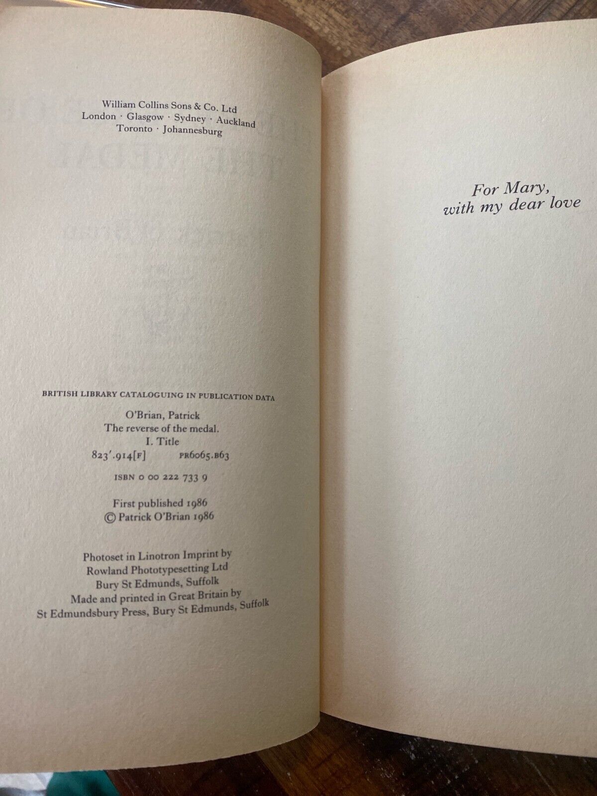 The Reverse of the Medal by Patrick O'Brian 1986 Collins Hardcover UK First