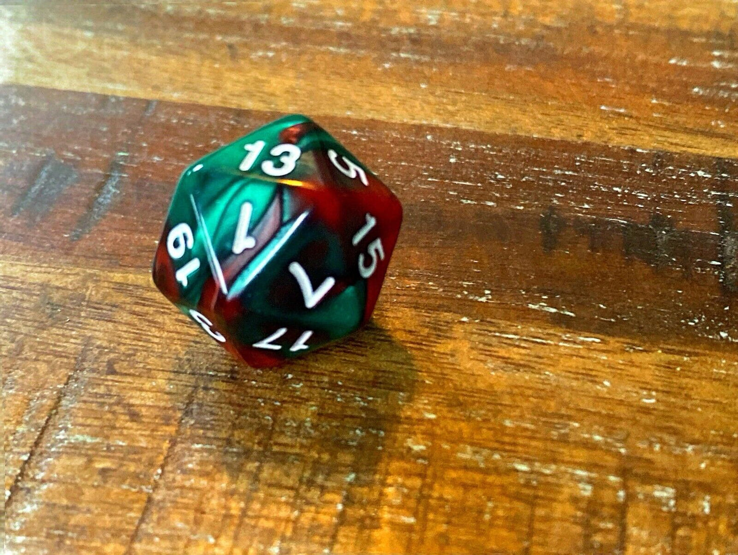 Set of 7 TTRPG Gaming Dice Dungeons & Dragons Pathfinder D20 Red Green Marble