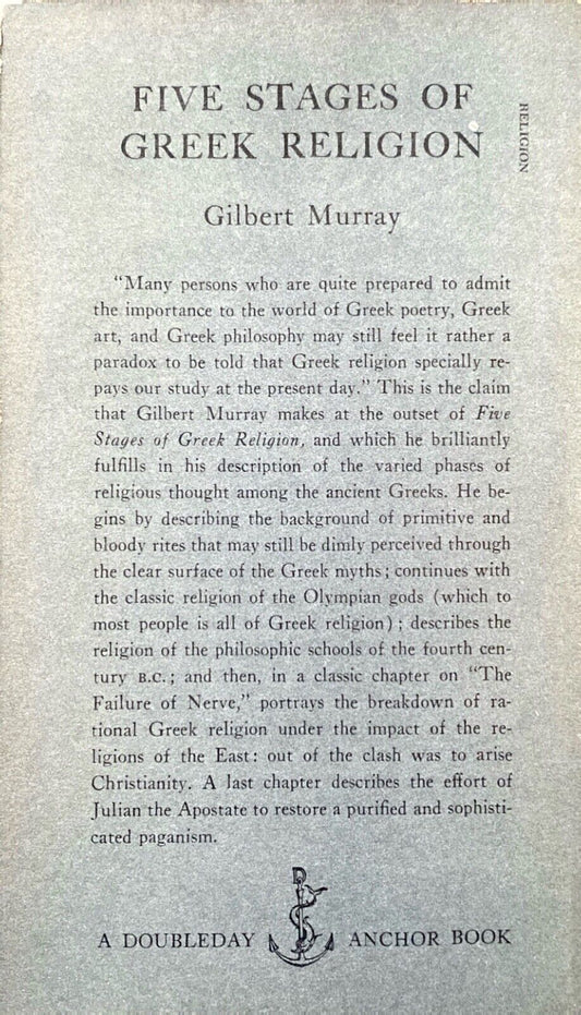 Five Stages of Greek Religion by Gilbert Murray 1955 Anchor A51 Paperback