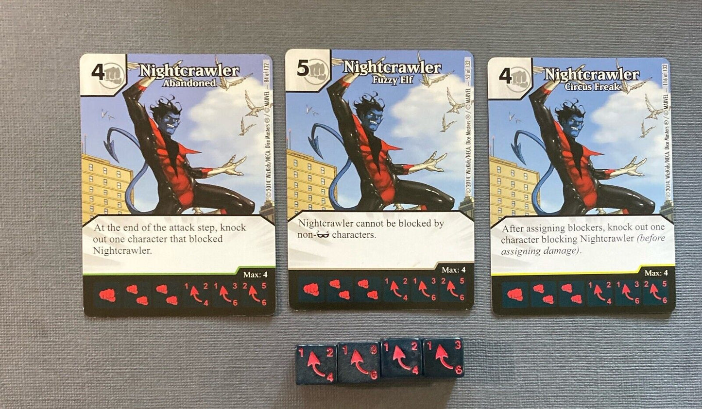 Wizkids Marvel Dice Masters Avengers vs X-Men Nightcrawler CUR Rare Set +4 dice