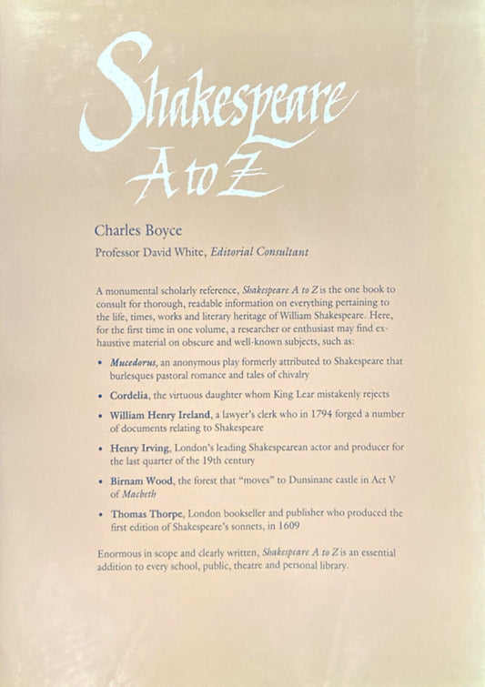 Shakespeare: A to Z by Charles Boyce 1990 Facts on File Hardcover