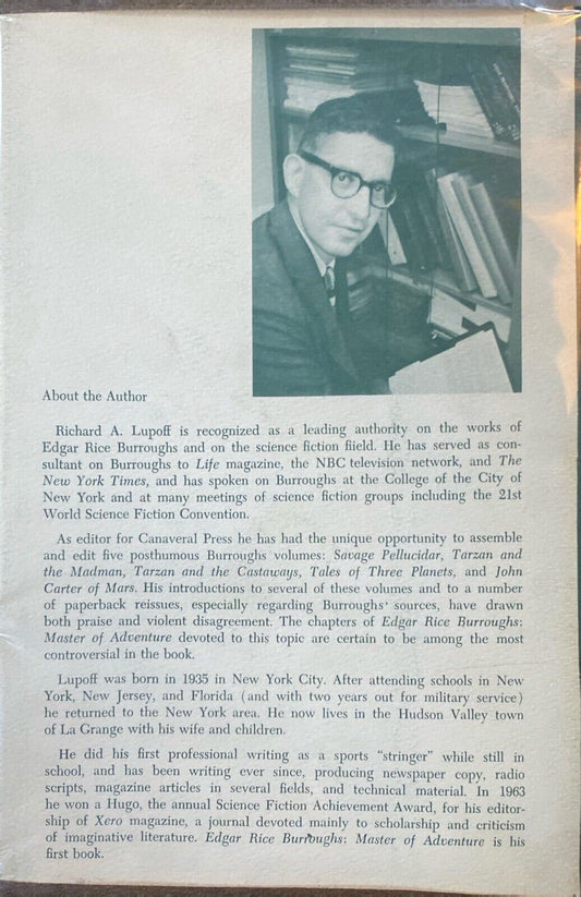 Edgar Rice Burroughs: Master of Adventure by Richard A. Lupoff 1965 Hardcover