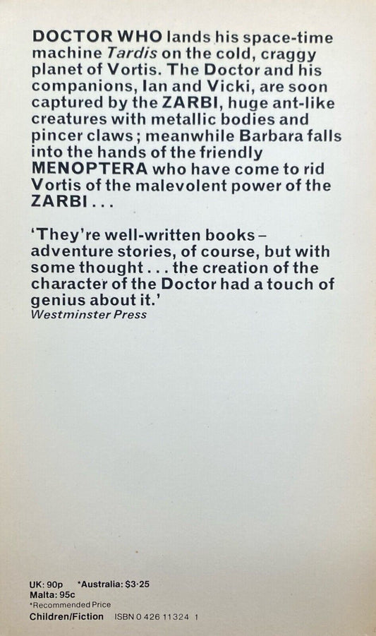 Doctor Who and the Zarbi by Bill Strutton 1983 Target Paperback