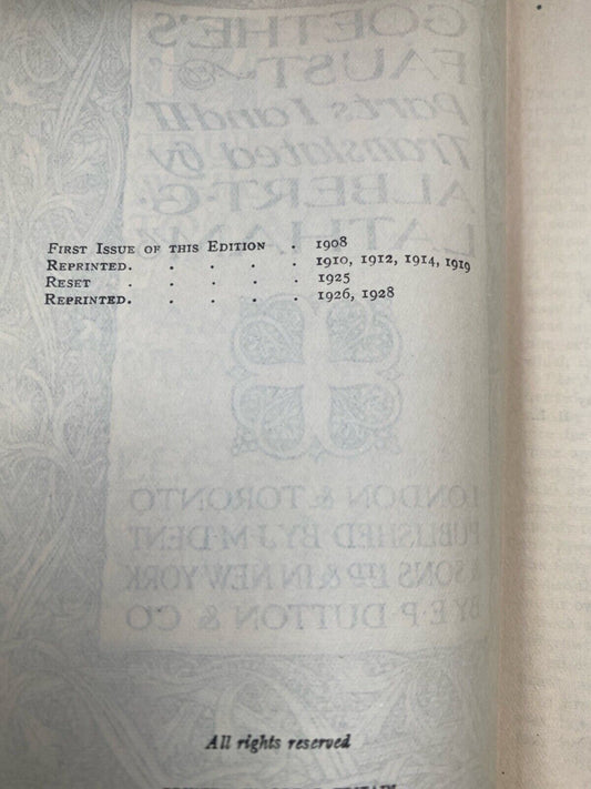 Faust Parts I & II by Goethe 1928 Dutton Hardcover translated by Albert Latham