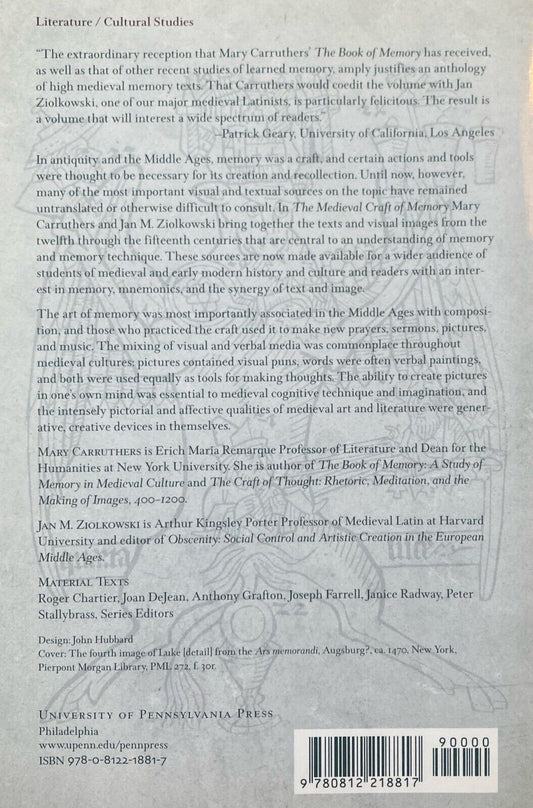 The Medieval Craft of Memory edited by Carruthers & Ziolkowski 2003 Penn Press