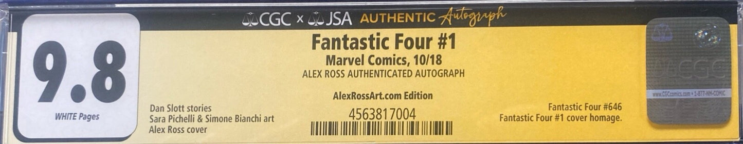Marvel Fantastic Four #1 CGC 9.8 signed Alex Ross Store Exclusive Homage Variant