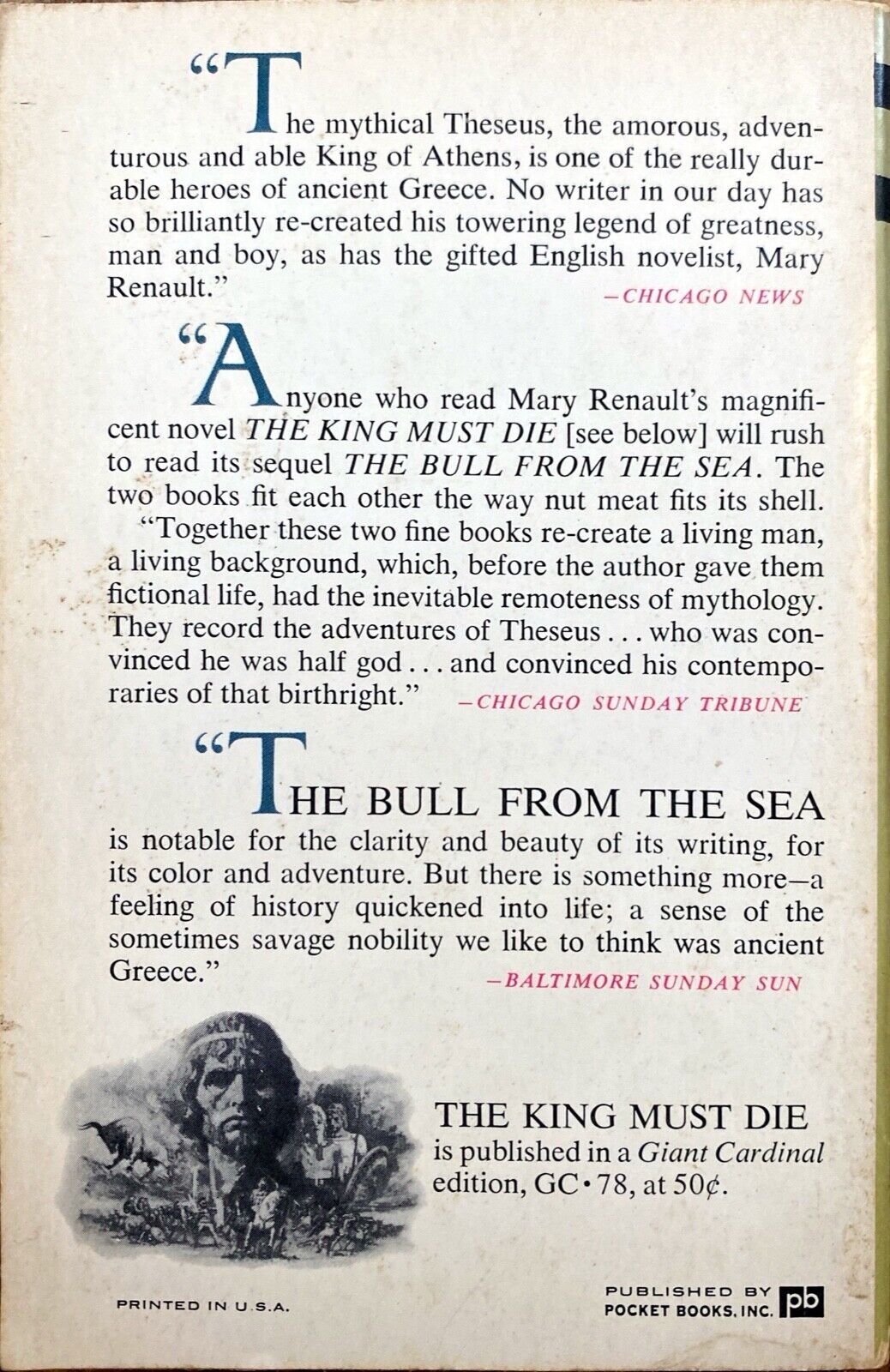The Bull From the Sea by Mary Renault 1963 Pocket GC-775 Paperback