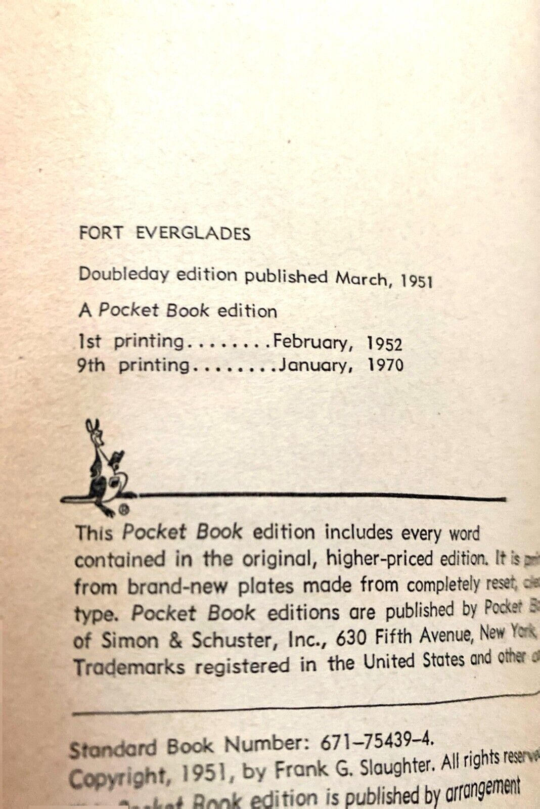 Fort Everglades by Frank G. Slaughter 1970 Pocket 75439 Paperback
