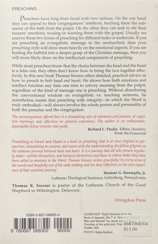 Preaching to Head and Heart by Thomas R. Swears 2000 Abingdon Paperback