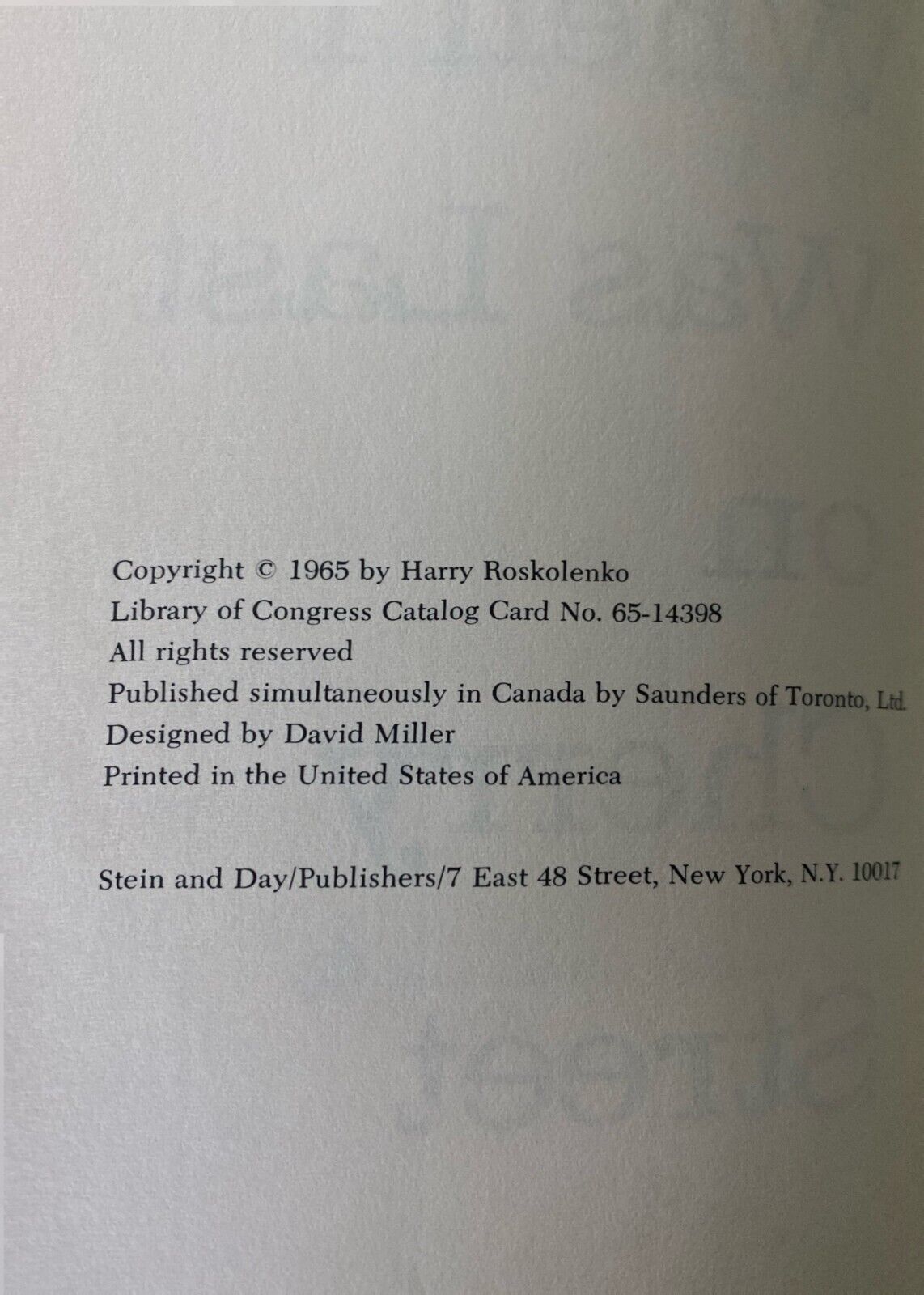 When I was Last on Cherry Street by Harry Roskolenko 1965 Stein & Day Hardcover