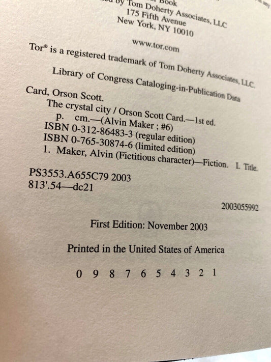 The Crystal City by Orson Scott Card 2003 Tor Hardcover First Edition
