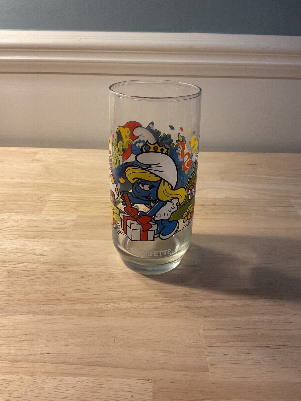 Smurfs Smurfette Drinking Glass Cup Vintage 1983 Peyo Wallace Berrie & Co