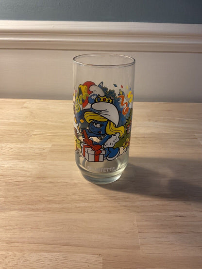 Smurfs Smurfette Drinking Glass Cup Vintage 1983 Peyo Wallace Berrie & Co