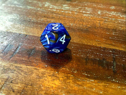 Set of 7 TTRPG Gaming Dice Dungeons & Dragons Pathfinder D20 Blue Tan Marble