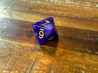 Set of 7 TTRPG Gaming Dice Dungeons & Dragons Pathfinder D20 Purple Marble Gold